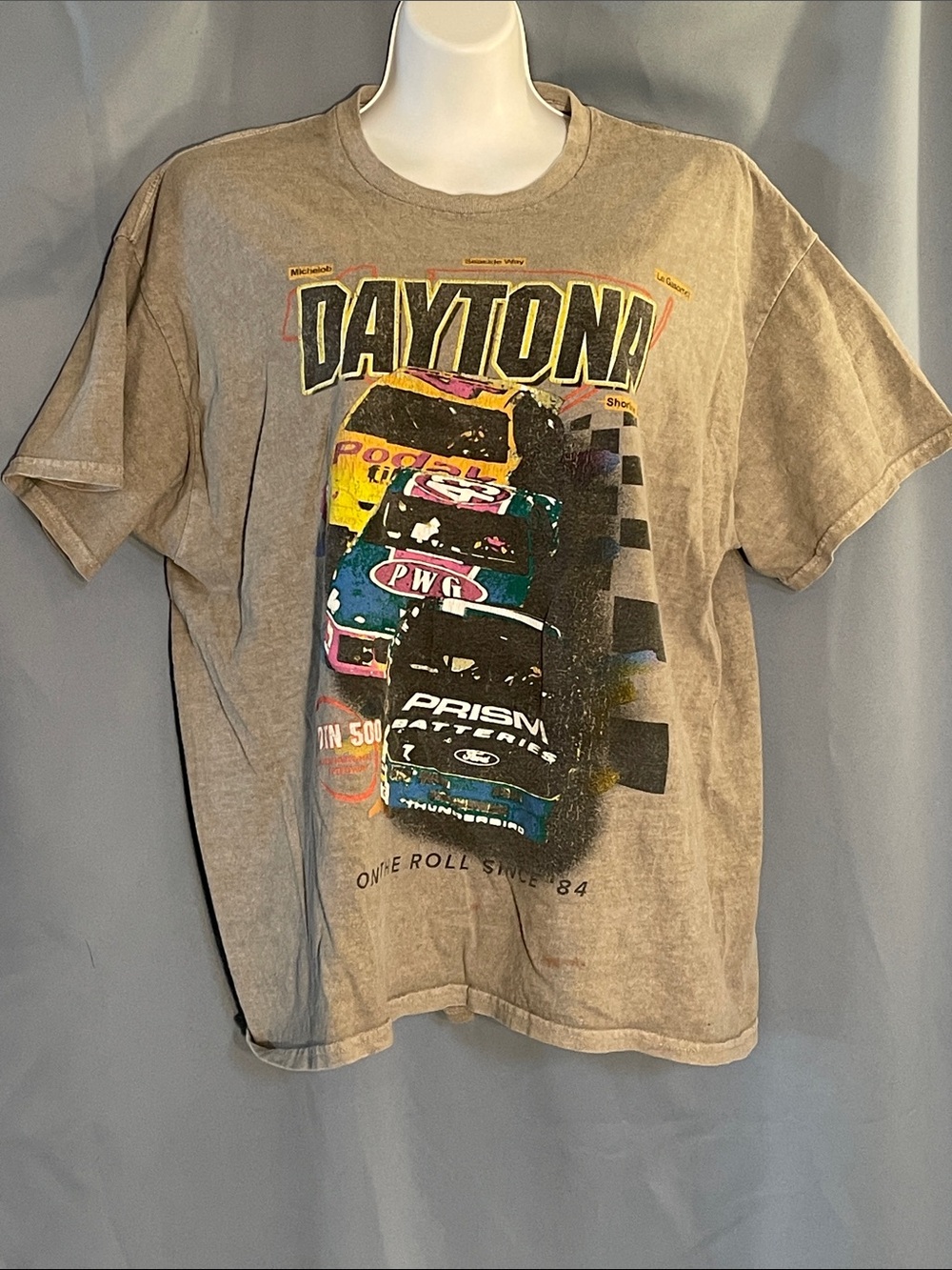PacSun Daytona Racing Graphic Tee in Vintage Gray with Multicolor Print